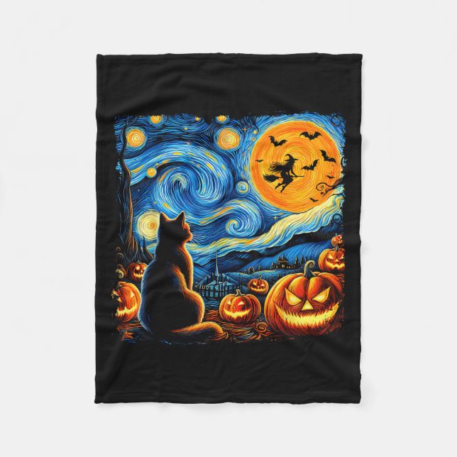 Halloween Shirt Men Women Black Cat Pumpkins Bats  Fleece Blanket (Front)