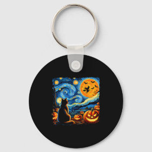 Halloween Shirt Men Women Black Cat Pumpkins Bats Key Ring
