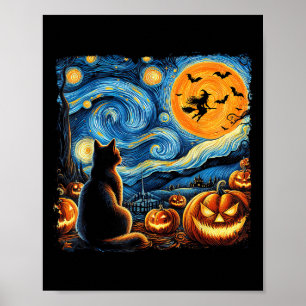 Halloween Shirt Men Women Black Cat Pumpkins Bats Poster