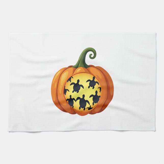 Halloween Shirt Pumpkin Turtle Sea Halloween Costu Tea Towel (Horizontal)