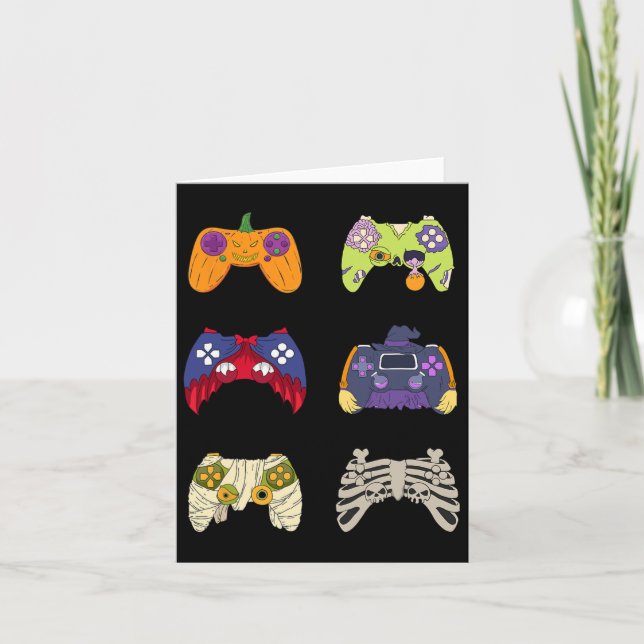 Halloween Shirt Skeleton Zombie Gaming Controllers Card (Front)