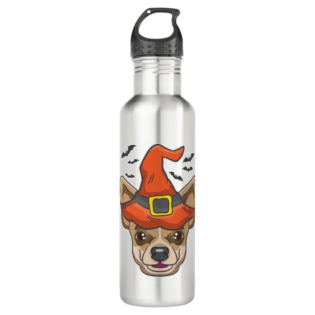 Halloween Shirt Witch Chihuahua Costume Gift 710 Ml Water Bottle (Front)