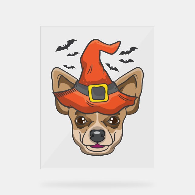 Halloween Shirt Witch Chihuahua Costume Gift Acrylic Sign (Front)