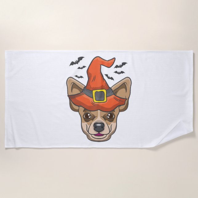 Halloween Shirt Witch Chihuahua Costume Gift Beach Towel (Front)