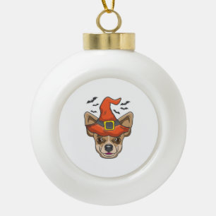 Halloween Shirt Witch Chihuahua Costume Gift Ceramic Ball Christmas Ornament