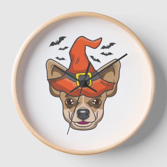 Halloween Shirt Witch Chihuahua Costume Gift Clock (Front)