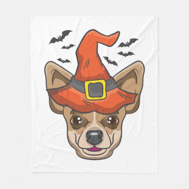 Halloween Shirt Witch Chihuahua Costume Gift Fleece Blanket (Front)