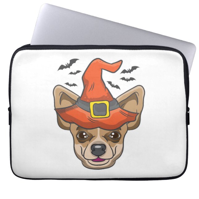 Halloween Shirt Witch Chihuahua Costume Gift Laptop Sleeve (Front)