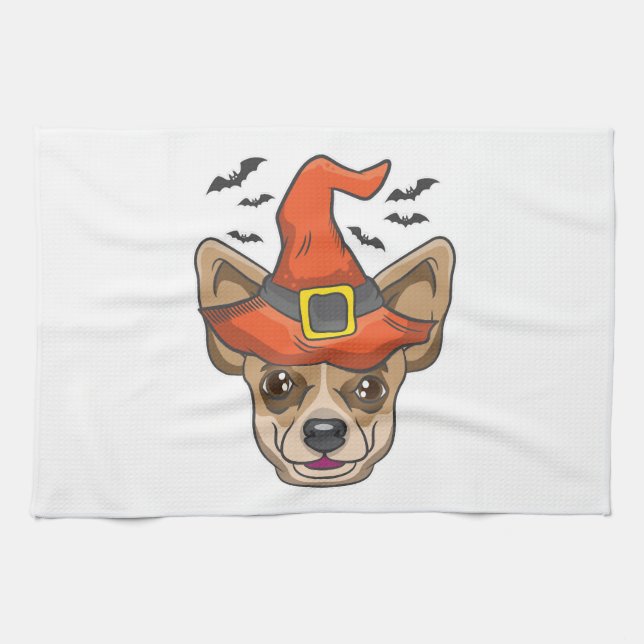 Halloween Shirt Witch Chihuahua Costume Gift Tea Towel (Horizontal)