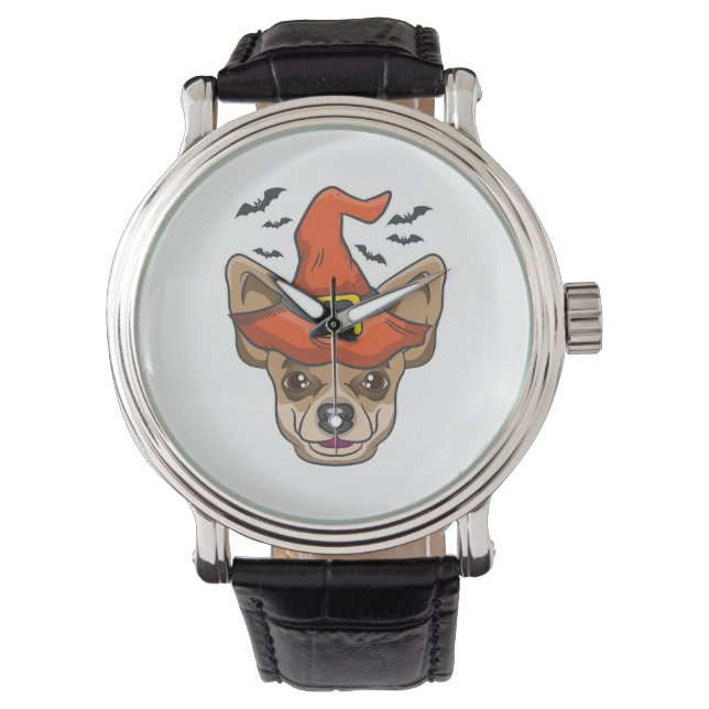 Halloween Shirt Witch Chihuahua Costume Gift Watch (Front)