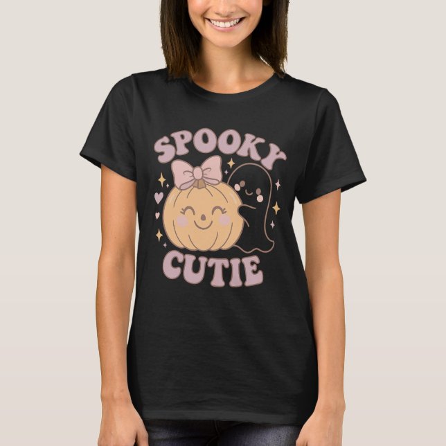 Halloween Shirt with Pink Bow Pumpkin & Ghost | Co (Front)