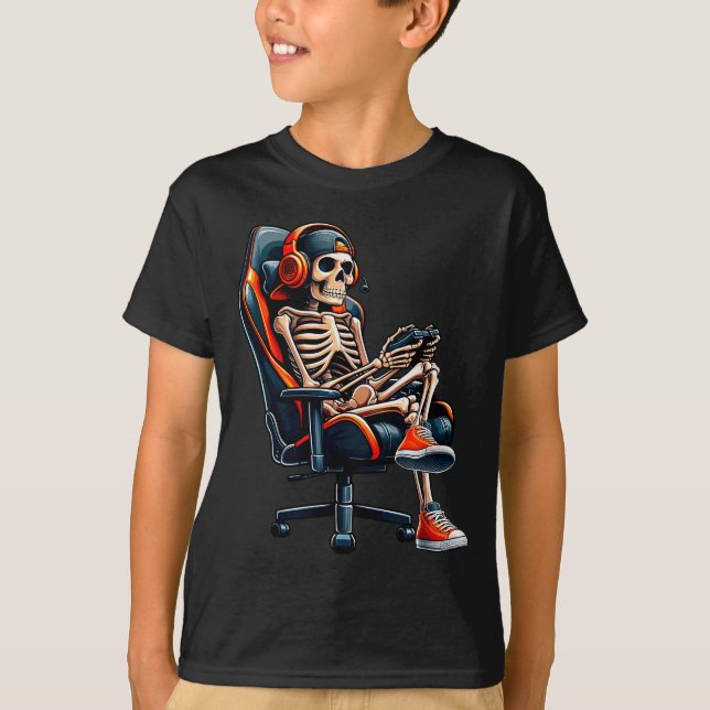 Halloween Shirts Skeleton Gamer Video Gaming Boys  (Front)
