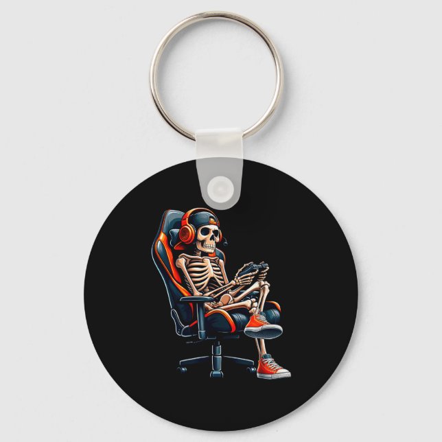 Halloween Shirts Skeleton Gamer Video Gaming Boys  Key Ring (Front)