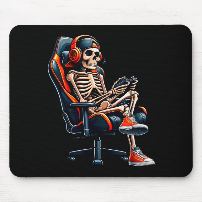 Halloween Shirts Skeleton Gamer Video Gaming Boys  Mouse Mat (Front)