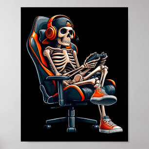 Halloween Shirts Skeleton Gamer Video Gaming Boys Poster
