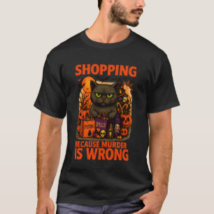 Halloween Shopping Cat Costume Funny Pun Orange Pu T-Shirt