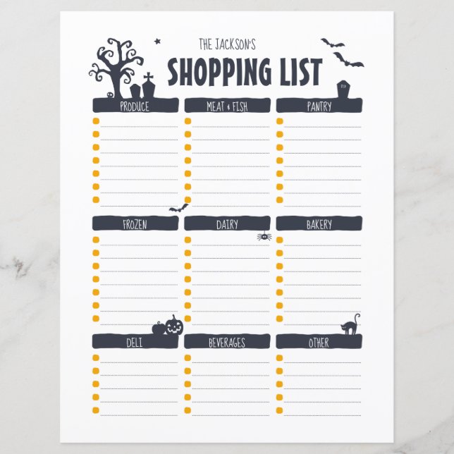 Halloween Shopping List Paper Sheet (Front)