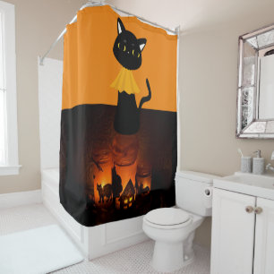 Halloween Shower Curtain Black Cat