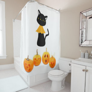 Halloween Shower Curtain Black Cat