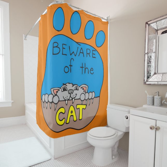Halloween Shower Curtain, Cat Curtain (In Situ)