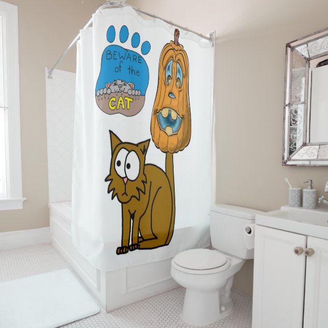 Halloween Shower Curtain, Cat Shower Curtain (In Situ)