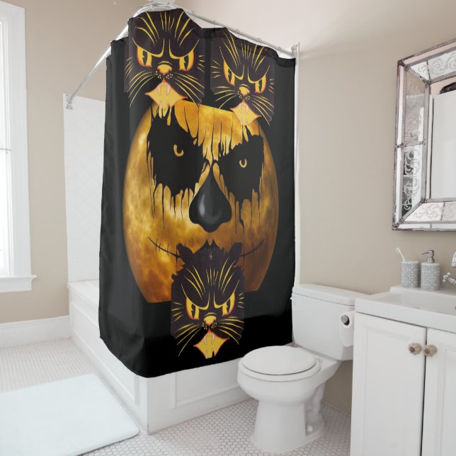 Halloween Shower Curtain Scary Cat (In Situ)