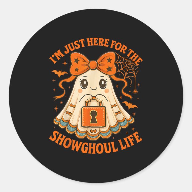 Halloween Showghoul Life Ghost Orange Bow Women Gi Classic Round Sticker (Front)