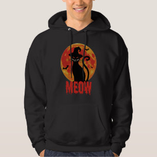 HALLOWEEN Shrinning Horror Cat in Front of a Blood Hoodie