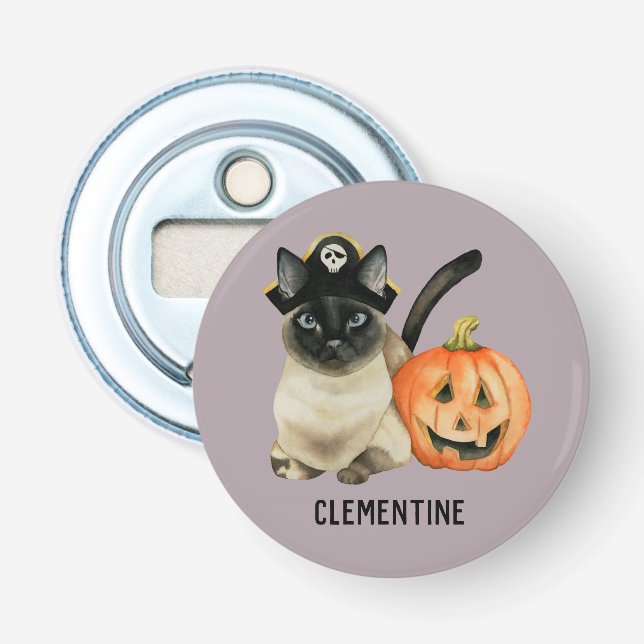 Halloween Siamese Cat | Add Your Name Bottle Opener (Front)