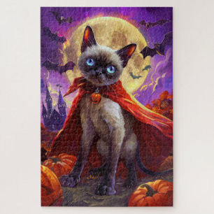 Halloween Siamese Cat Vampire Pumpkins Scary   Jigsaw Puzzle