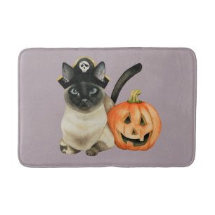 Halloween Siamese Cat with Jack O' Lantern Bath Mat