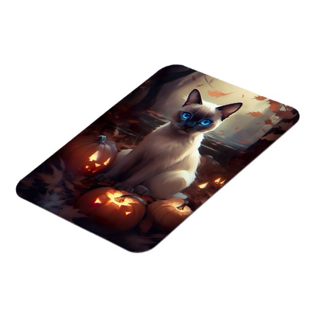 Halloween Siamese Cat With Pumpkins Scary  Magnet (Left Side)