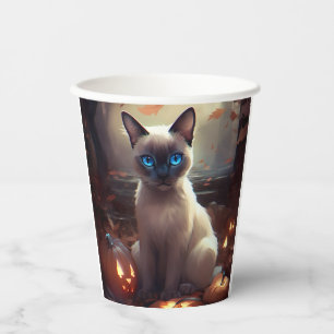 Halloween Siamese Cat With Pumpkins Scary  Paper Cups