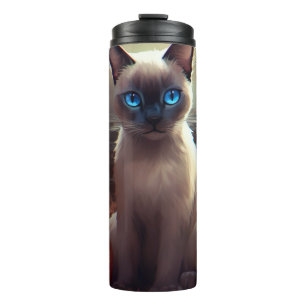 Halloween Siamese Cat With Pumpkins Scary Thermal Tumbler