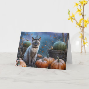 Halloween Siamese Type Cat in a Pumpkin Patch Card