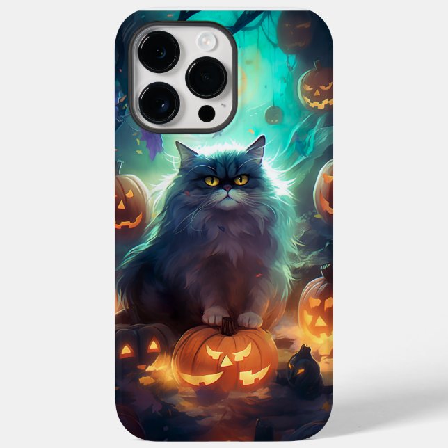 Halloween Siberian Cat With Pumpkins Scary Case-Mate iPhone Case (Back)