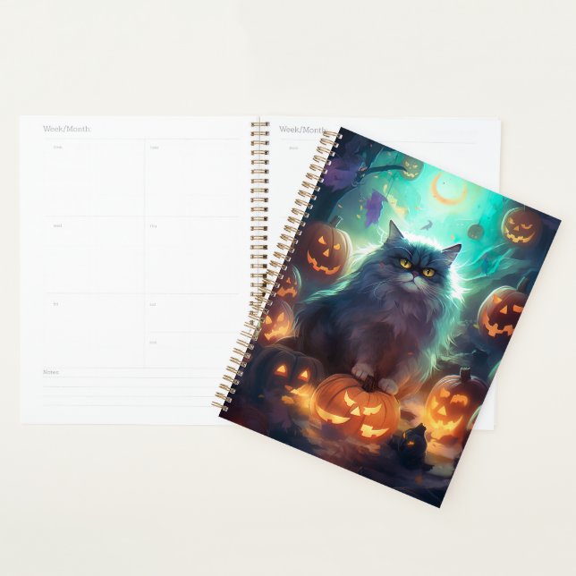 Halloween Siberian Cat With Pumpkins Scary Planner (Display)
