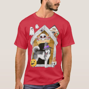 Halloween Siberian Husky Dog Witch Haunted House42 T-Shirt