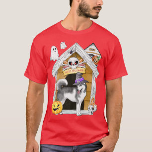 Halloween Siberian Husky Dog Witch Haunted House T-Shirt