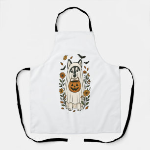 Halloween Siberian Husky Flowers Apron