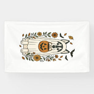 Halloween Siberian Husky Flowers Banner