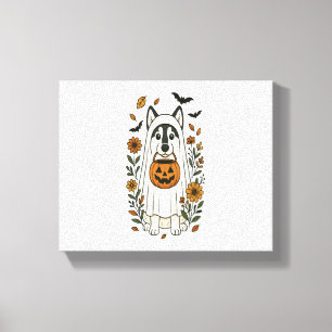Halloween Siberian Husky Flowers Canvas Print