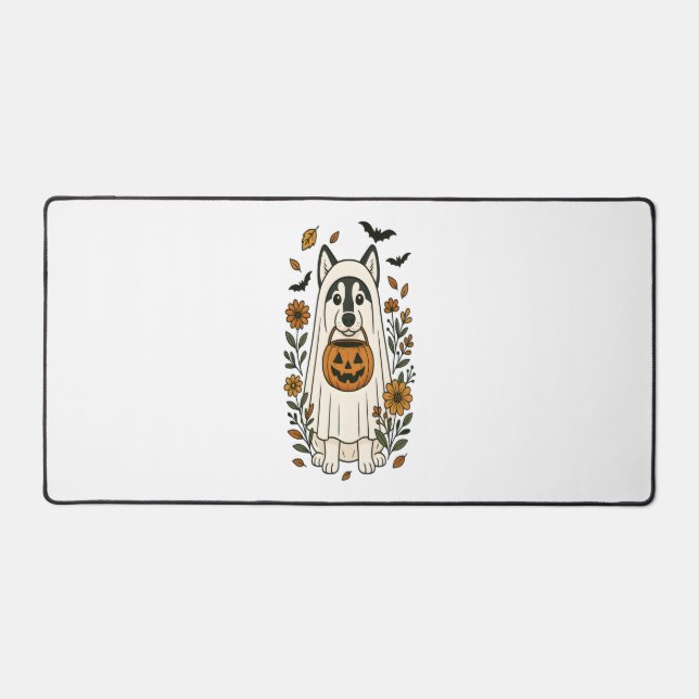 Halloween Siberian Husky Flowers Desk Mat (Front)