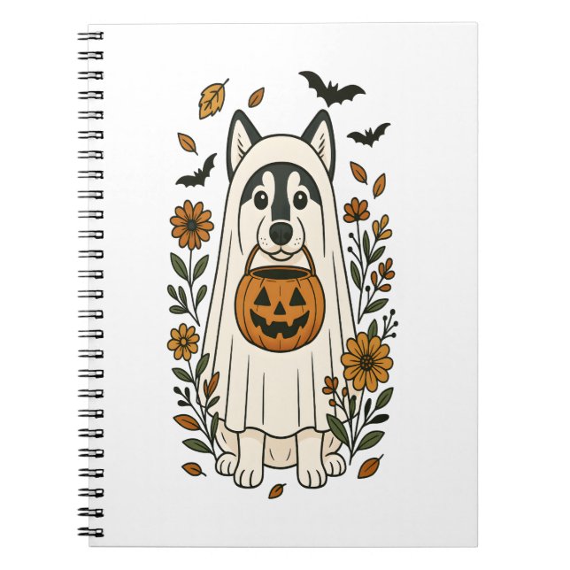 Halloween Siberian Husky Flowers Notebook (Front)