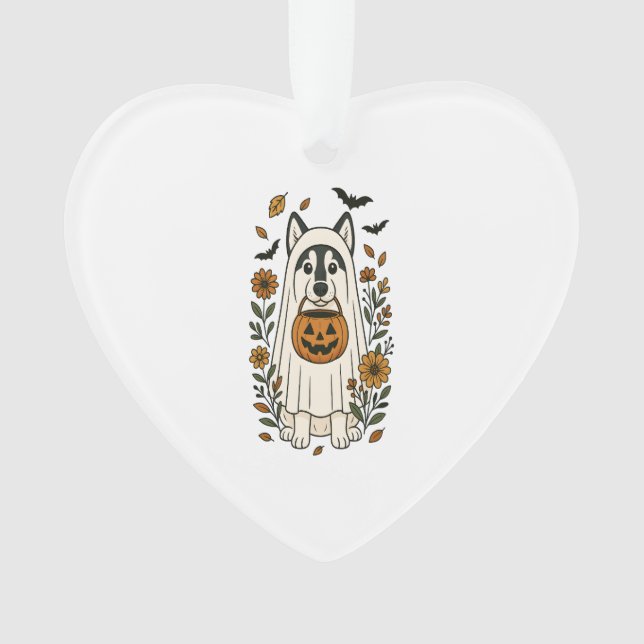 Halloween Siberian Husky Flowers Ornament (Front)