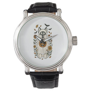 Halloween Siberian Husky Flowers Watch