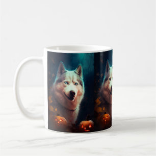 Halloween Siberian Husky With Pumpkins Scary  Coffee Mug