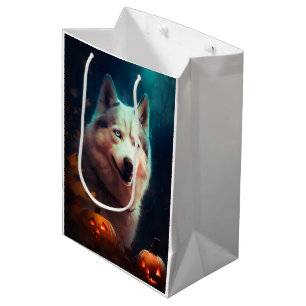 Halloween Siberian Husky With Pumpkins Scary Medium Gift Bag