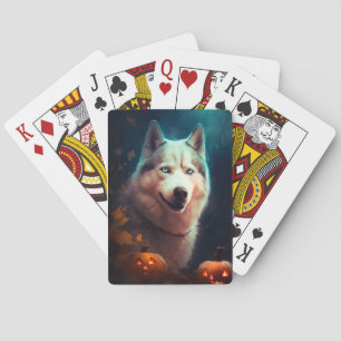 Halloween Siberian Husky With Pumpkins Scary  Playing Cards