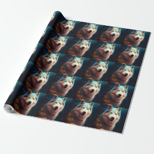 Halloween Siberian Husky With Pumpkins Scary  Wrapping Paper